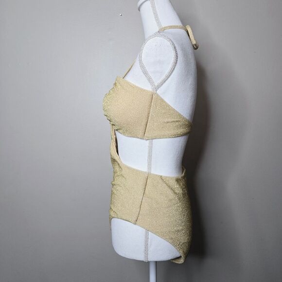 Aerie Sparkle Gold Halter Cutout Swimsuit - Picture 6 of 12